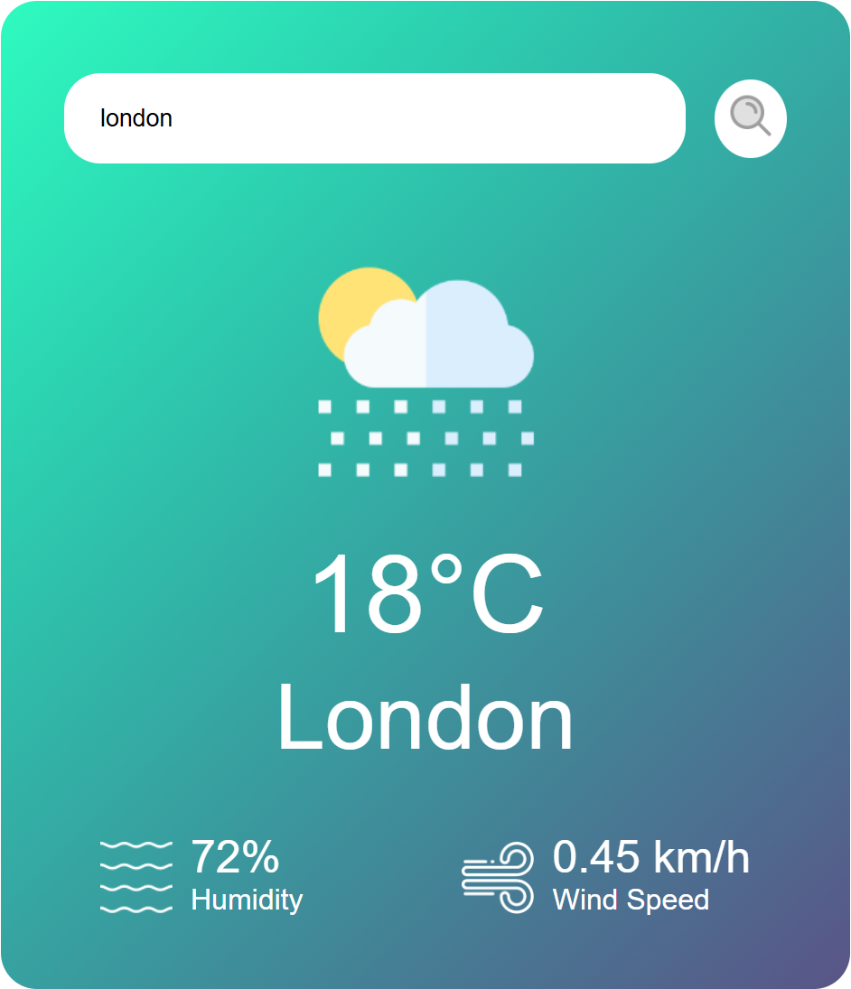 Weather application dashboard showing forecast and current conditions with animated elements